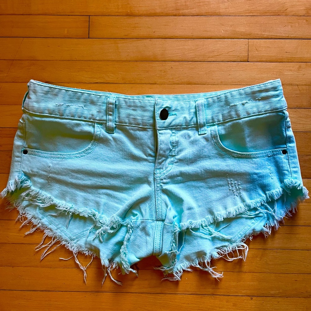 Billabong light aqua jean shorts